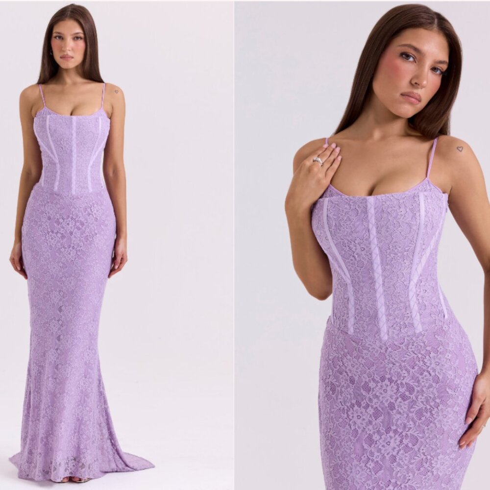 House of CB 'Antonina' orchid lace corset maxi dress